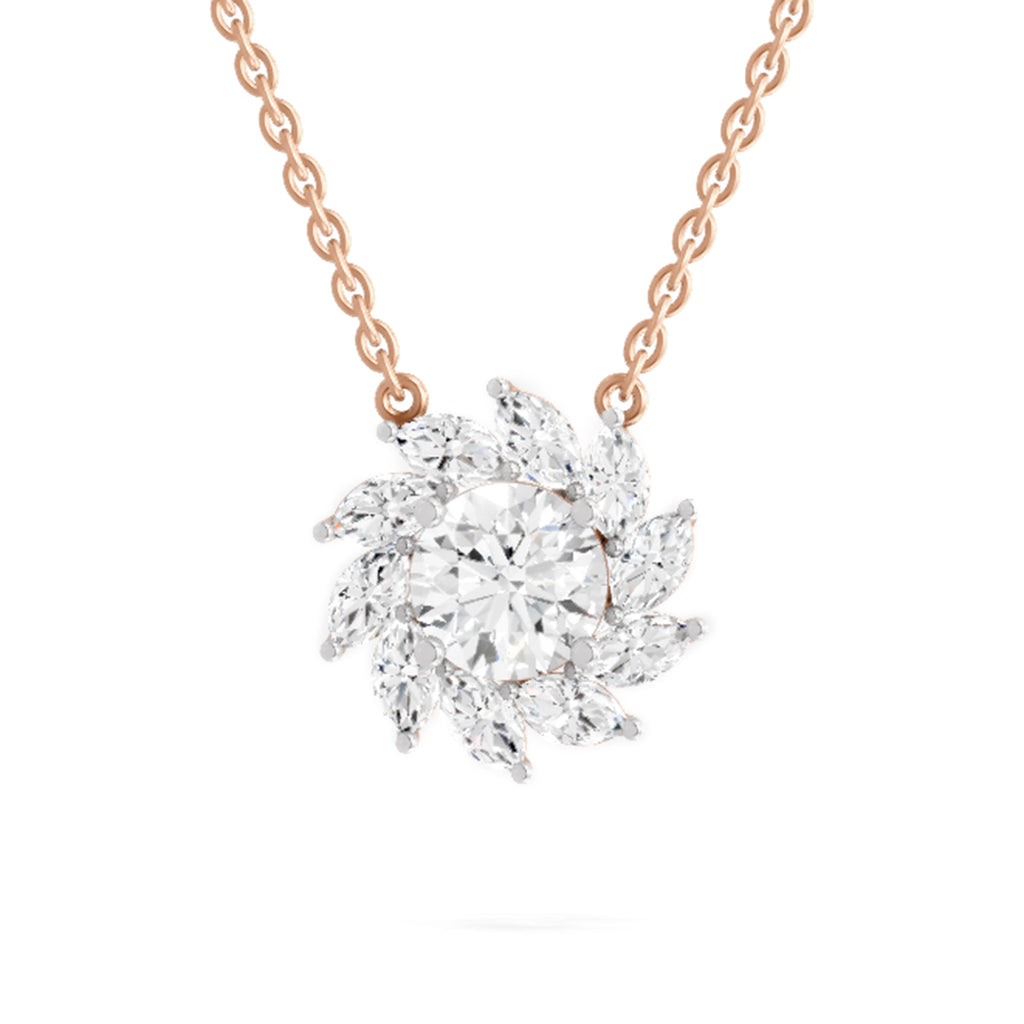 3.30 Ct Round Shape Floral Diamond Necklace | 14K Yellow Gold