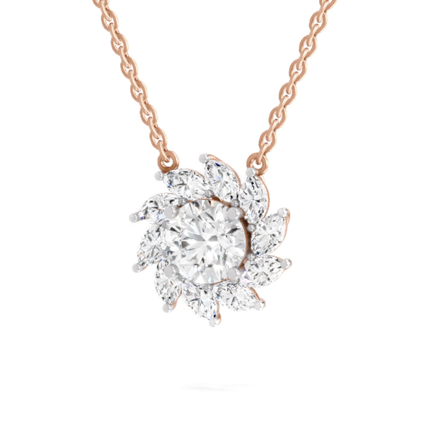 3.30 Ct Round Shape Floral Diamond Necklace | 14K Yellow Gold