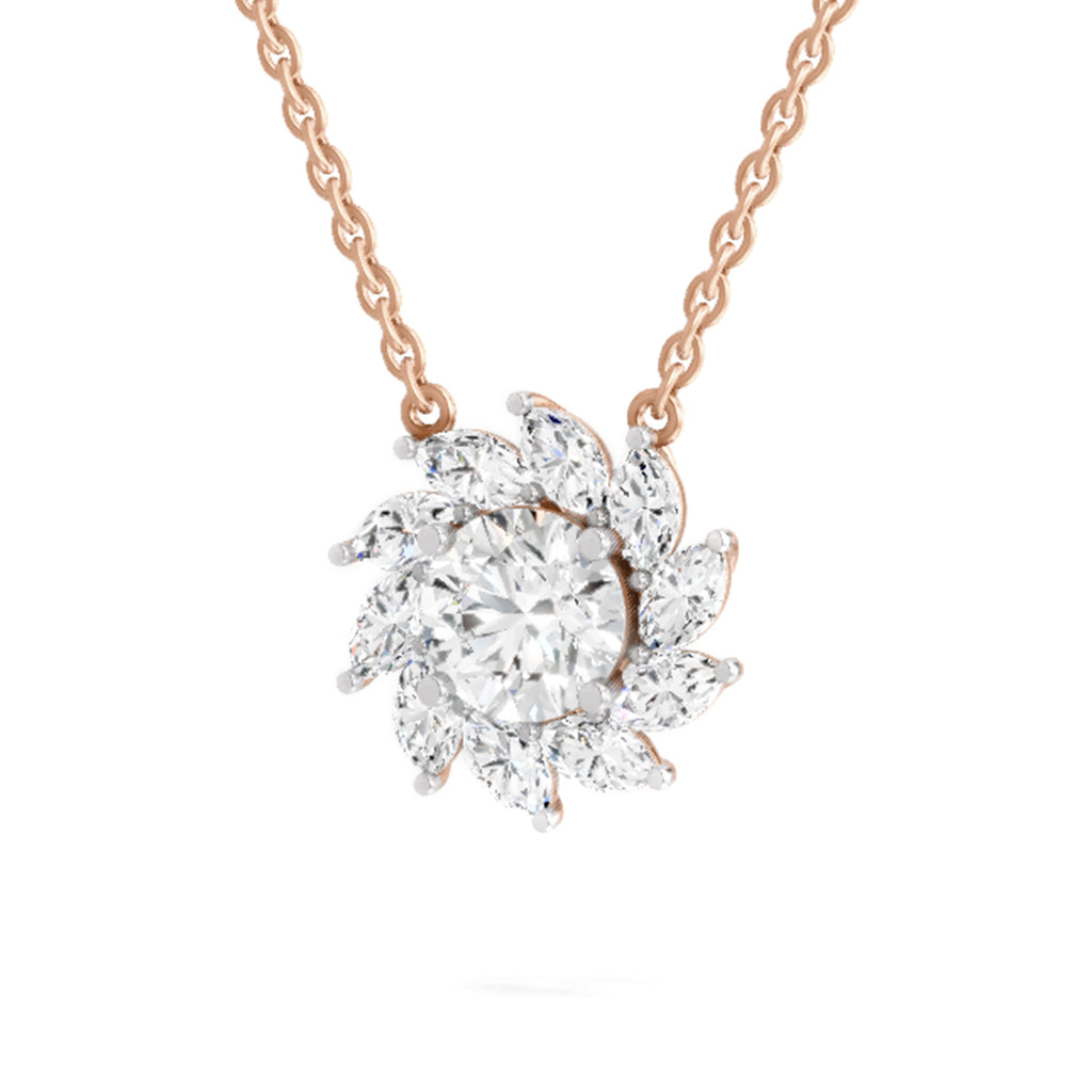 3.30 Ct Floral Diamond Necklace in 14K
