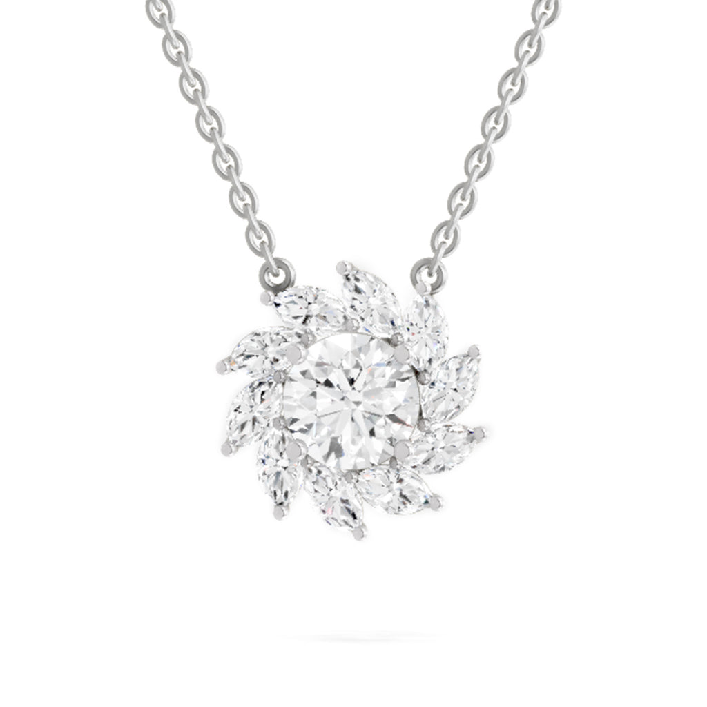 3.30 Ct Round Shape Floral Diamond Necklace | 14K Yellow Gold
