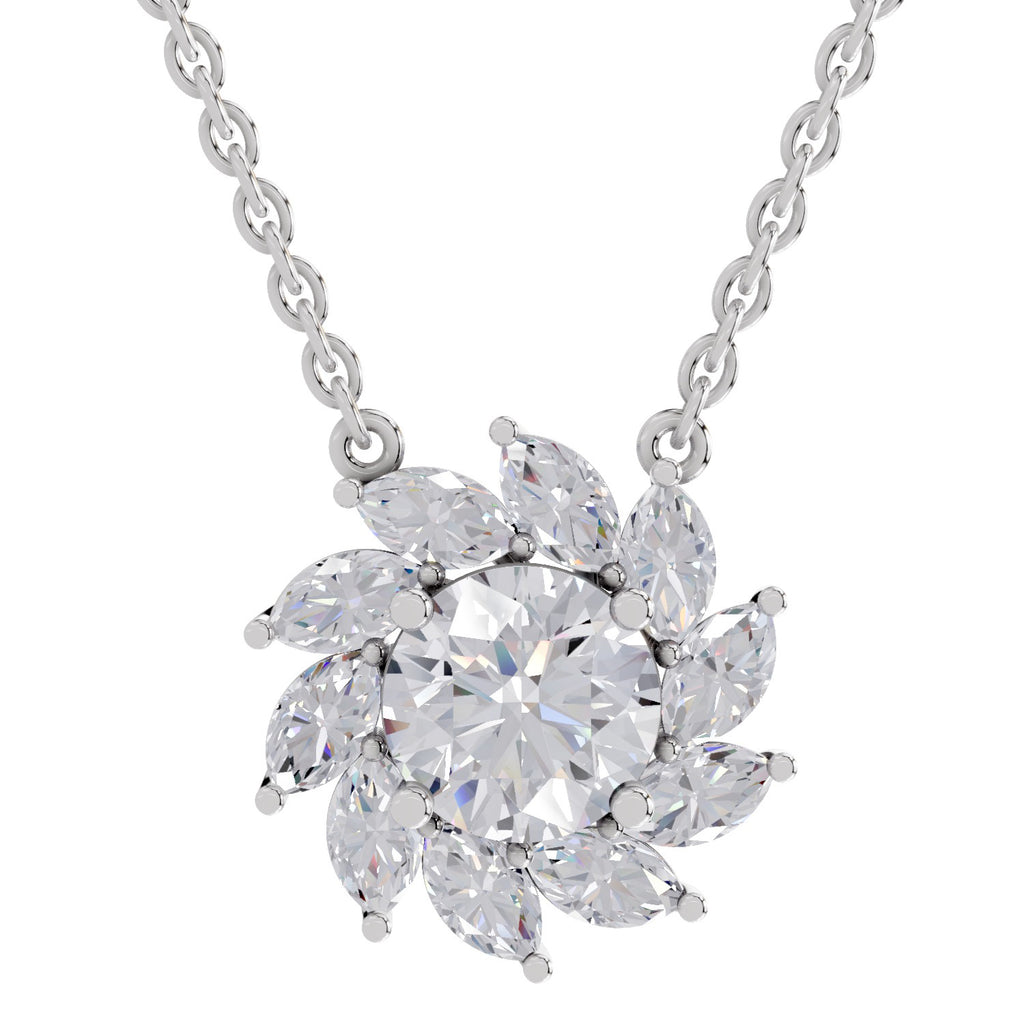 3.30 Ct Floral Diamond Necklace in 14K