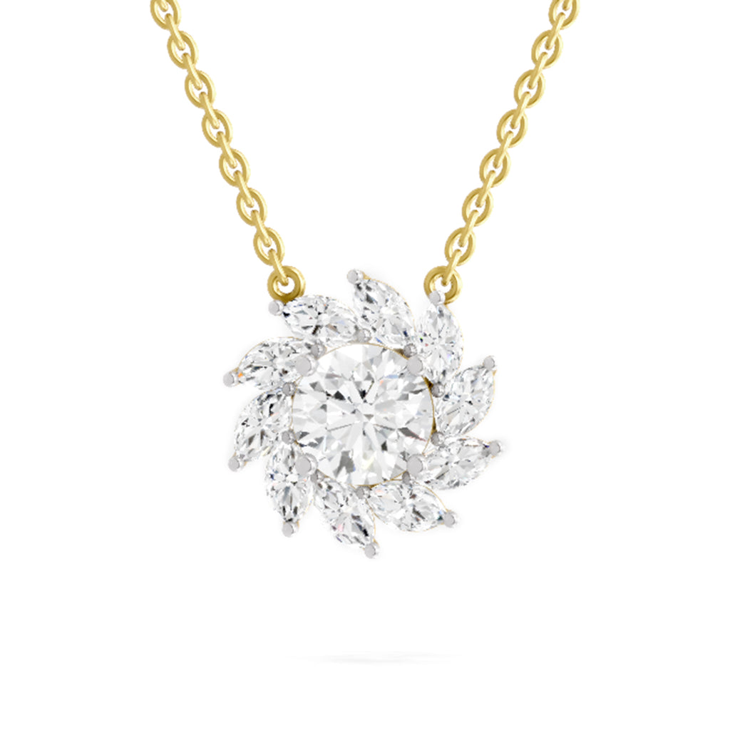 3.30 Ct Round Shape Floral Diamond Necklace | 14K Yellow Gold