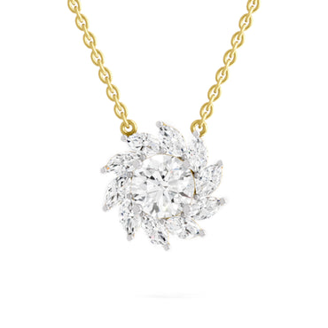 3.30 Ct Round Shape Floral Diamond Necklace | 14K Yellow Gold