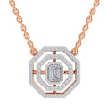 0.84 Ct Emerald Octagonal Halo Diamond Necklace in 14K