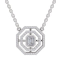 0.84 Ct Emerald & Round Shape Octagonal Halo Diamond Necklace | 14K White Gold