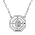 0.84 Ct Emerald Octagonal Halo Diamond Necklace in 14K