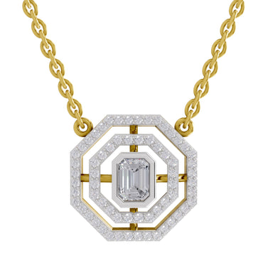 0.84 Ct Emerald Octagonal Halo Diamond Necklace in 14K