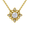0.84 Ct Round Shape Halo Diamond Necklace | 14K Yellow Gold