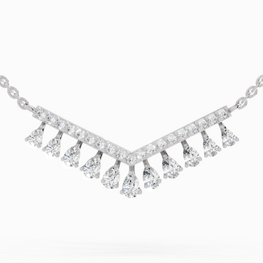 1.57 Carat Pear V Bar Fashion Necklace | 14K White Gold