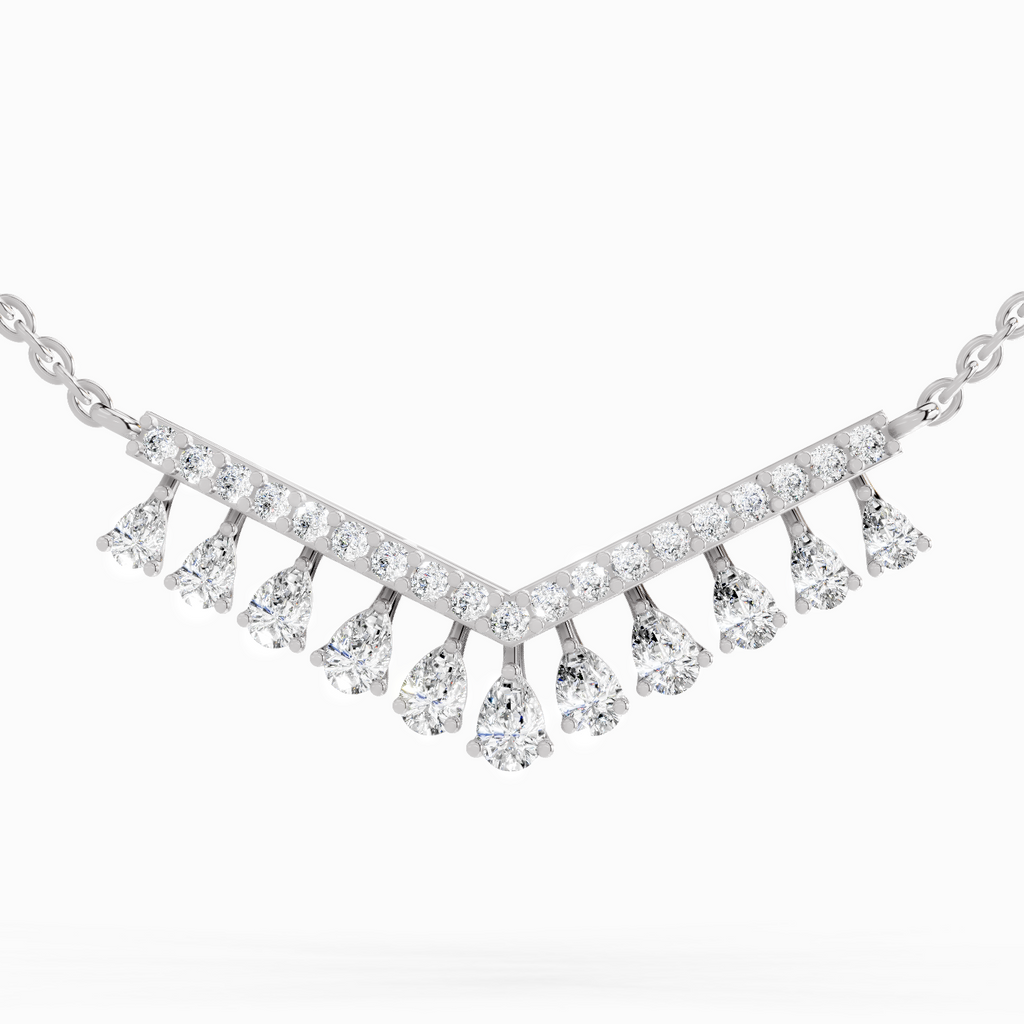 1.57 Carat Pear V Bar Fashion Necklace in 14K