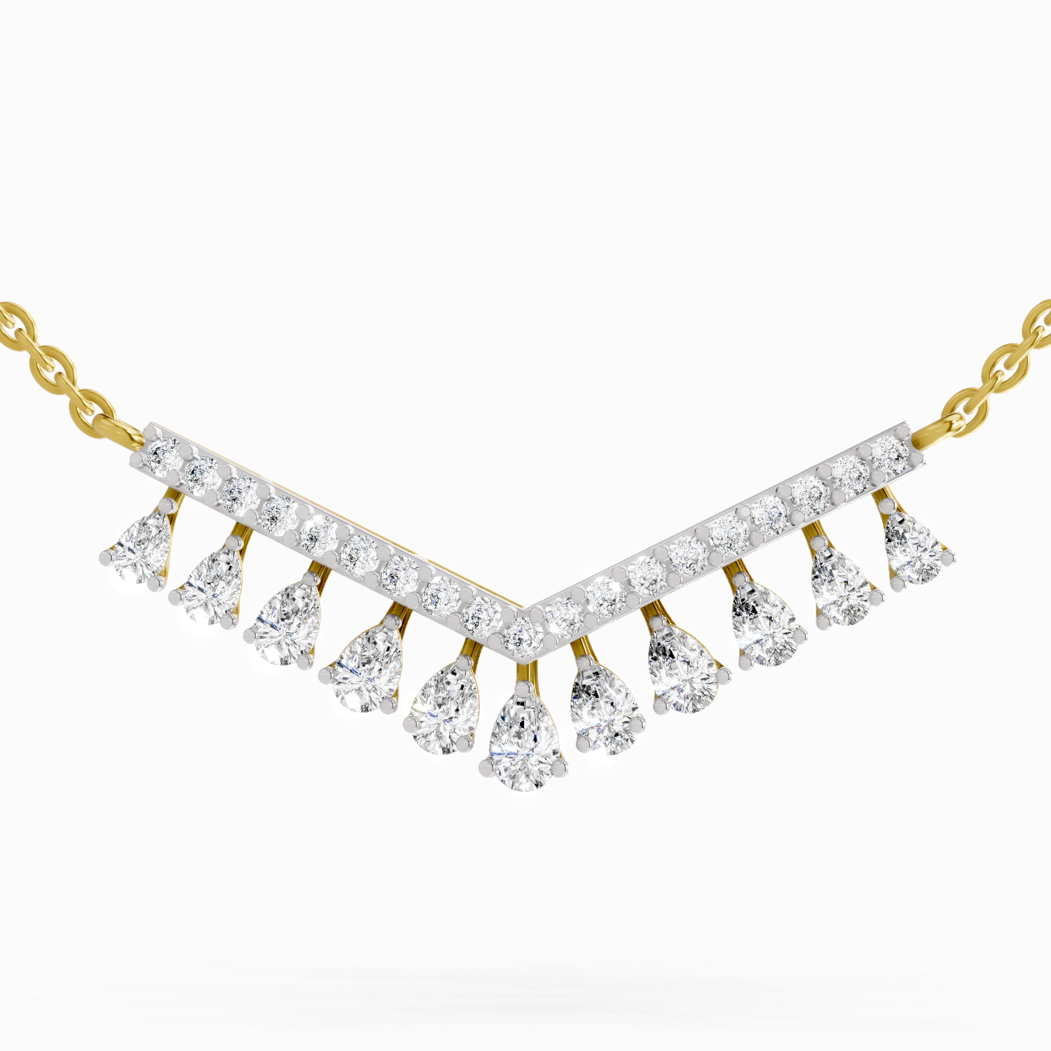 1.57 Carat Pear V Bar Fashion Necklace | 14K Yellow Gold