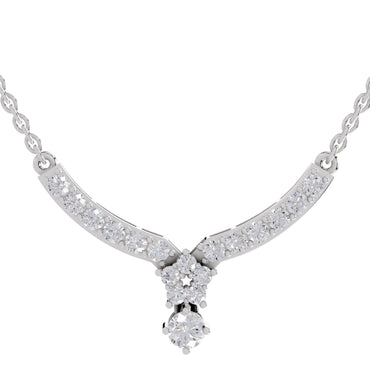 1.22 Ct Round Shape Diamond with Cluster Drop Necklace | 14K White Gold