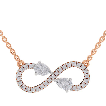 0.98 Ct Round & Pear Shape Infinity Diamond Necklace | 14K Rose Gold