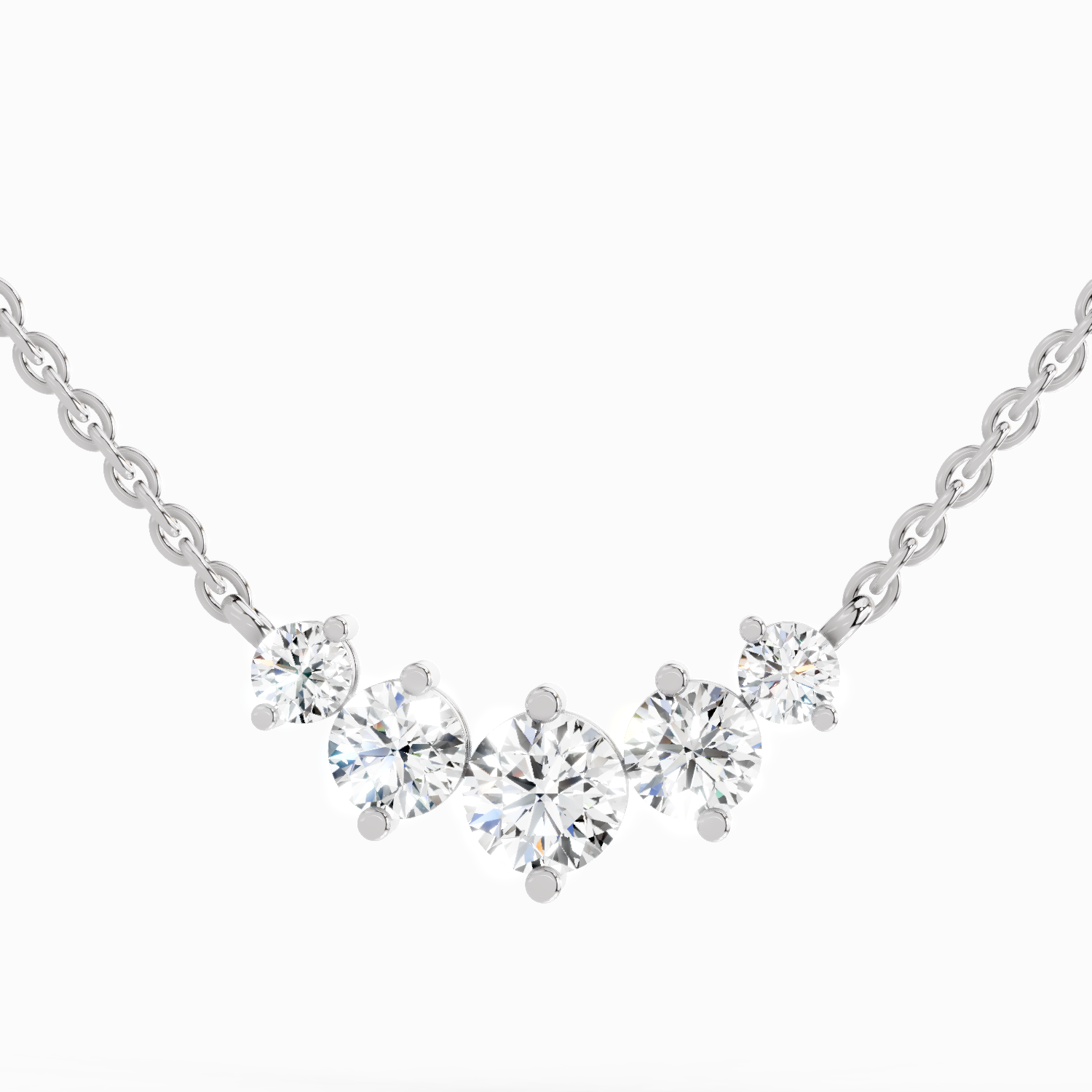 1.31 Carat Round Graduated Bar Necklace | 14K White Gold