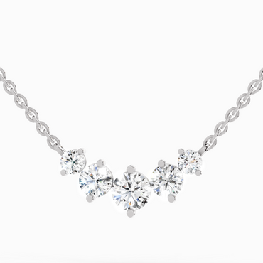 1.31 Carat Round Graduated Bar Necklace | 14K White Gold