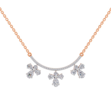 1.91 Ct Pear & Round Shape Floral Drop Diamond Necklace | 14K Rose Gold