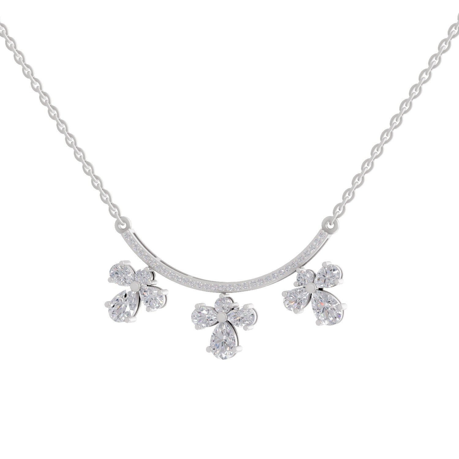 1.91 Ct Pear Floral Drop Diamond Necklace in 14K