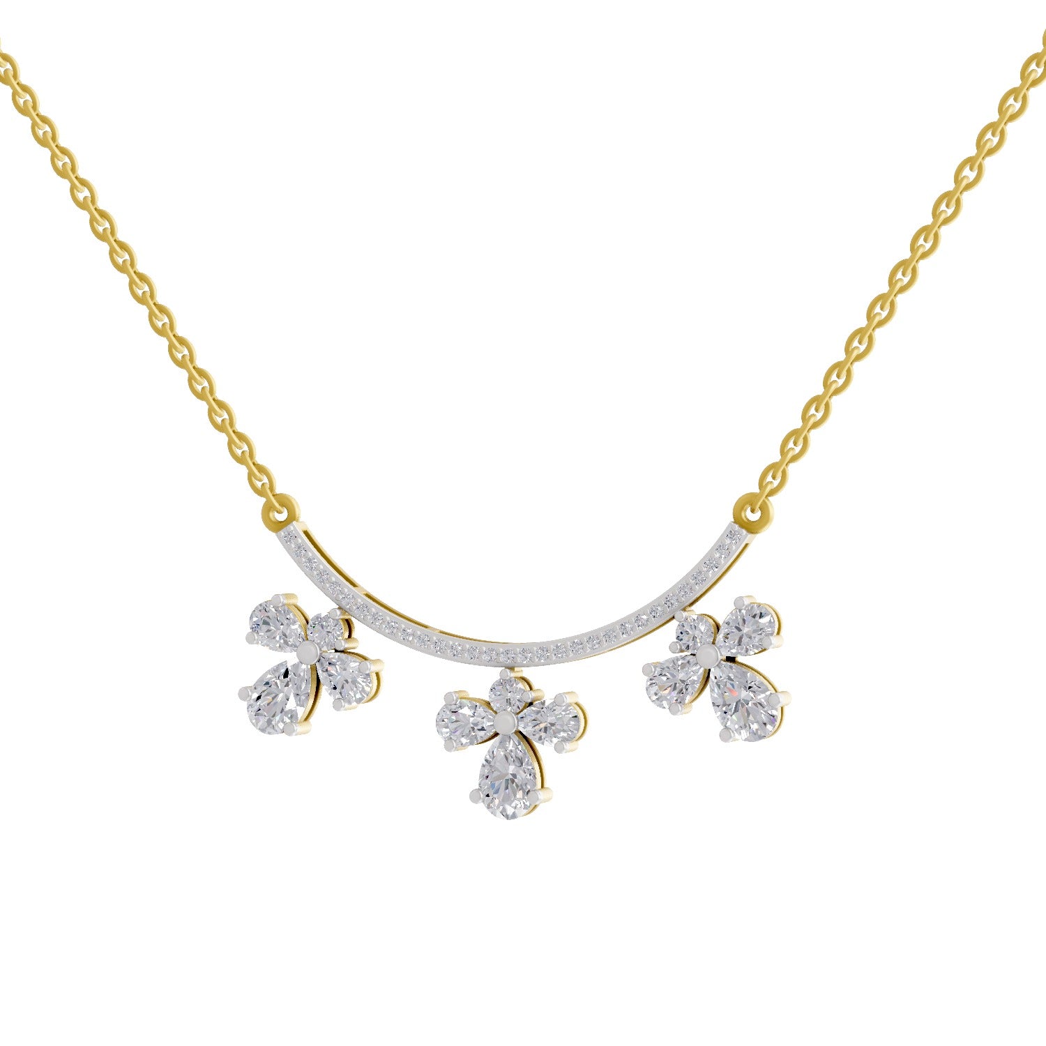 1.91 Ct Pear Floral Drop Diamond Necklace in 14K