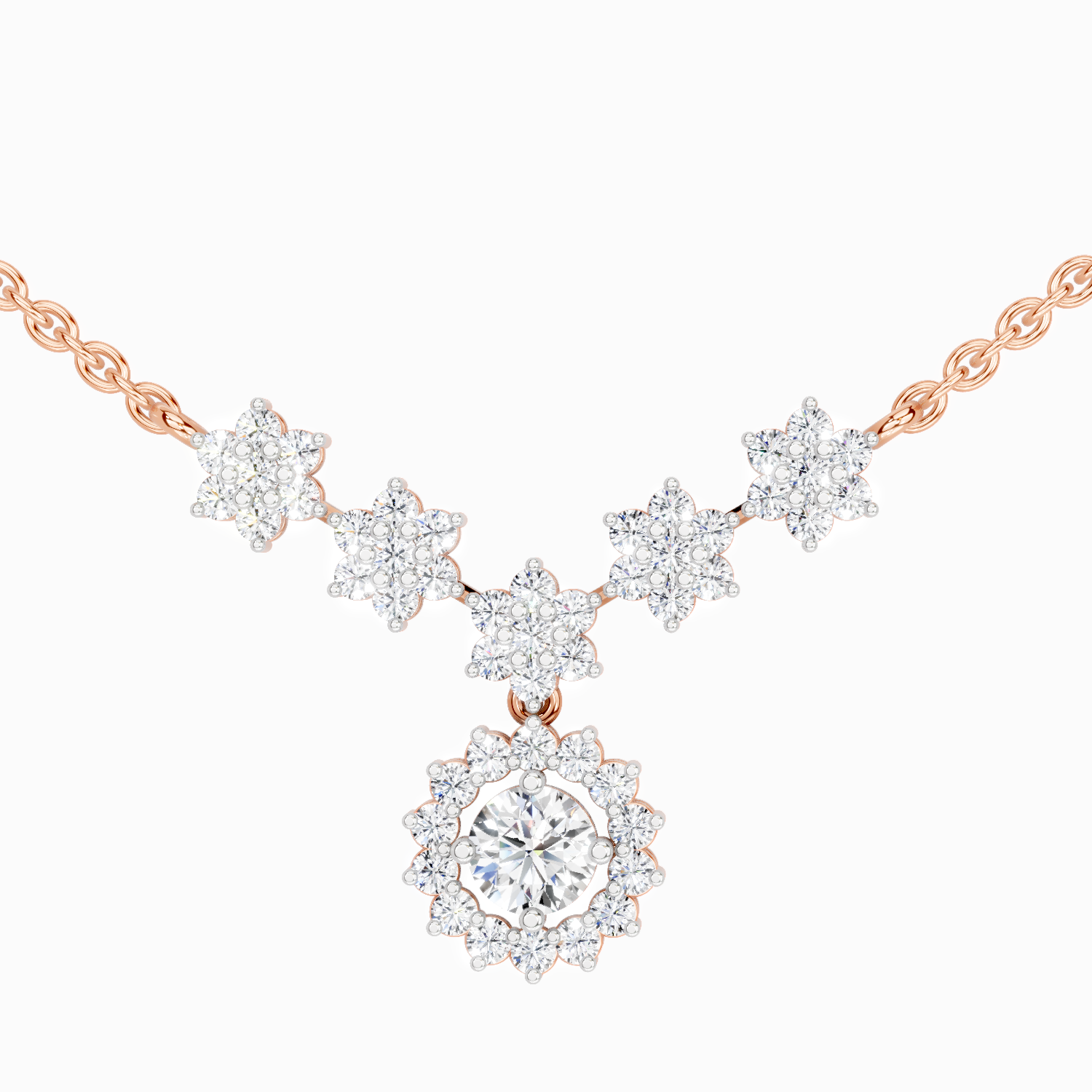 1.16 Carat Round Floral Necklace | 14K Rose Gold