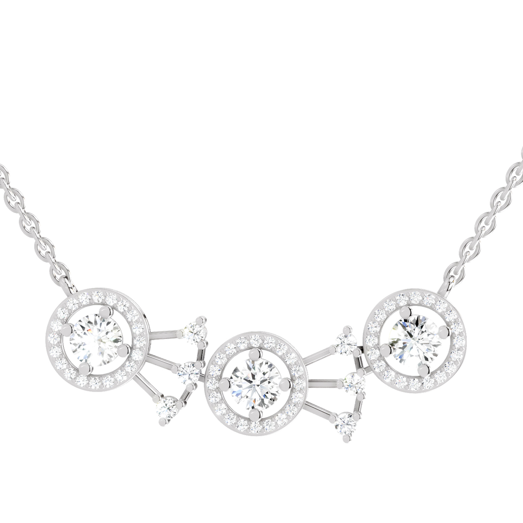 1.45 ct Three-Stone Halo Pendant Necklace in 14K