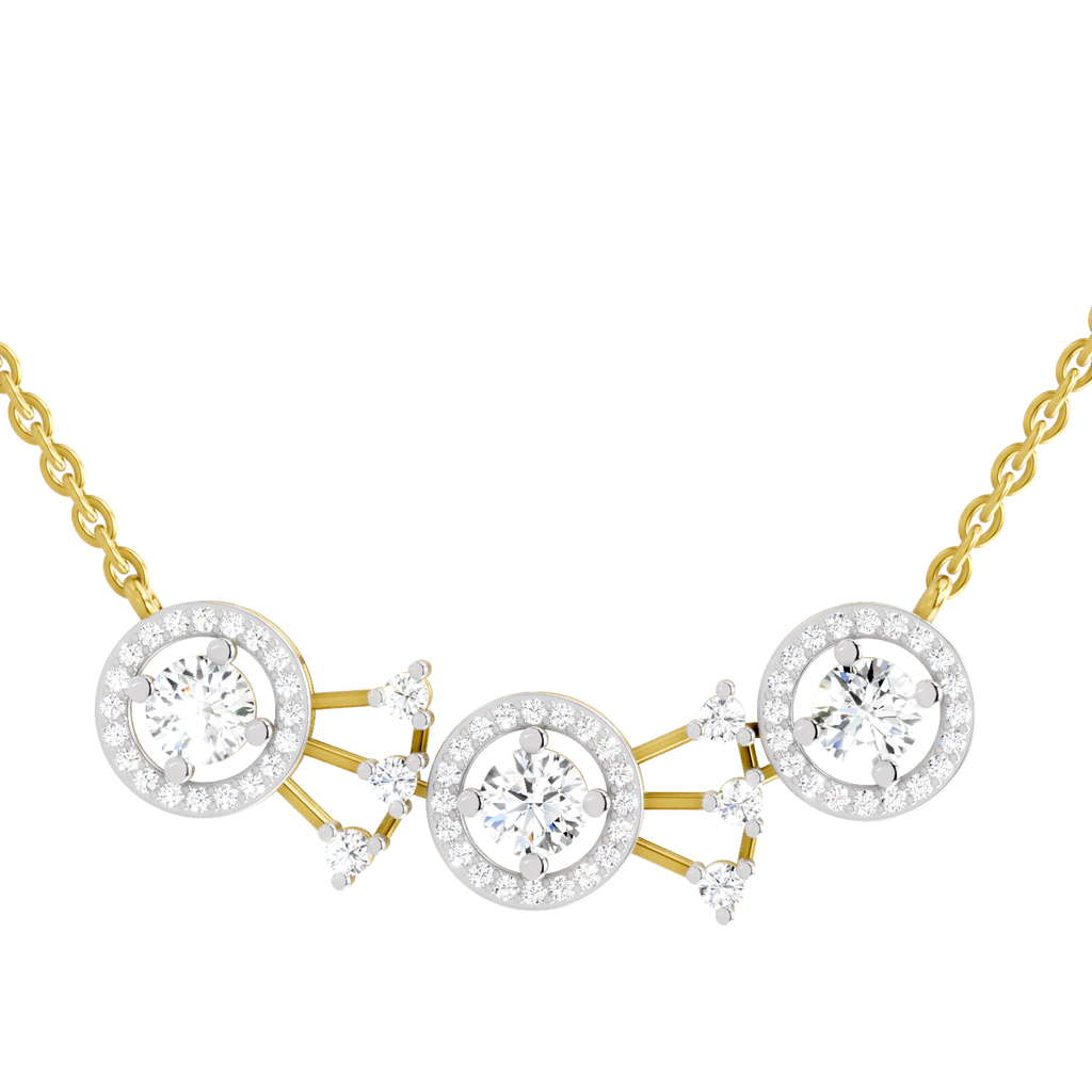 1.45 ct Three-Stone Halo Pendant Necklace in 14K