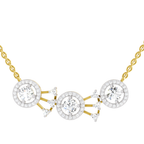 1.45 ct Three-Stone Halo Pendant Necklace in 14K