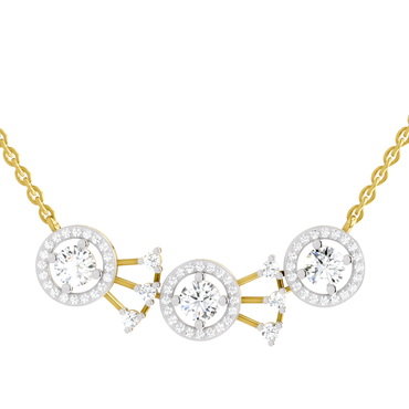 1.45 ct Three-Stone Halo Pendant Necklace in 14K