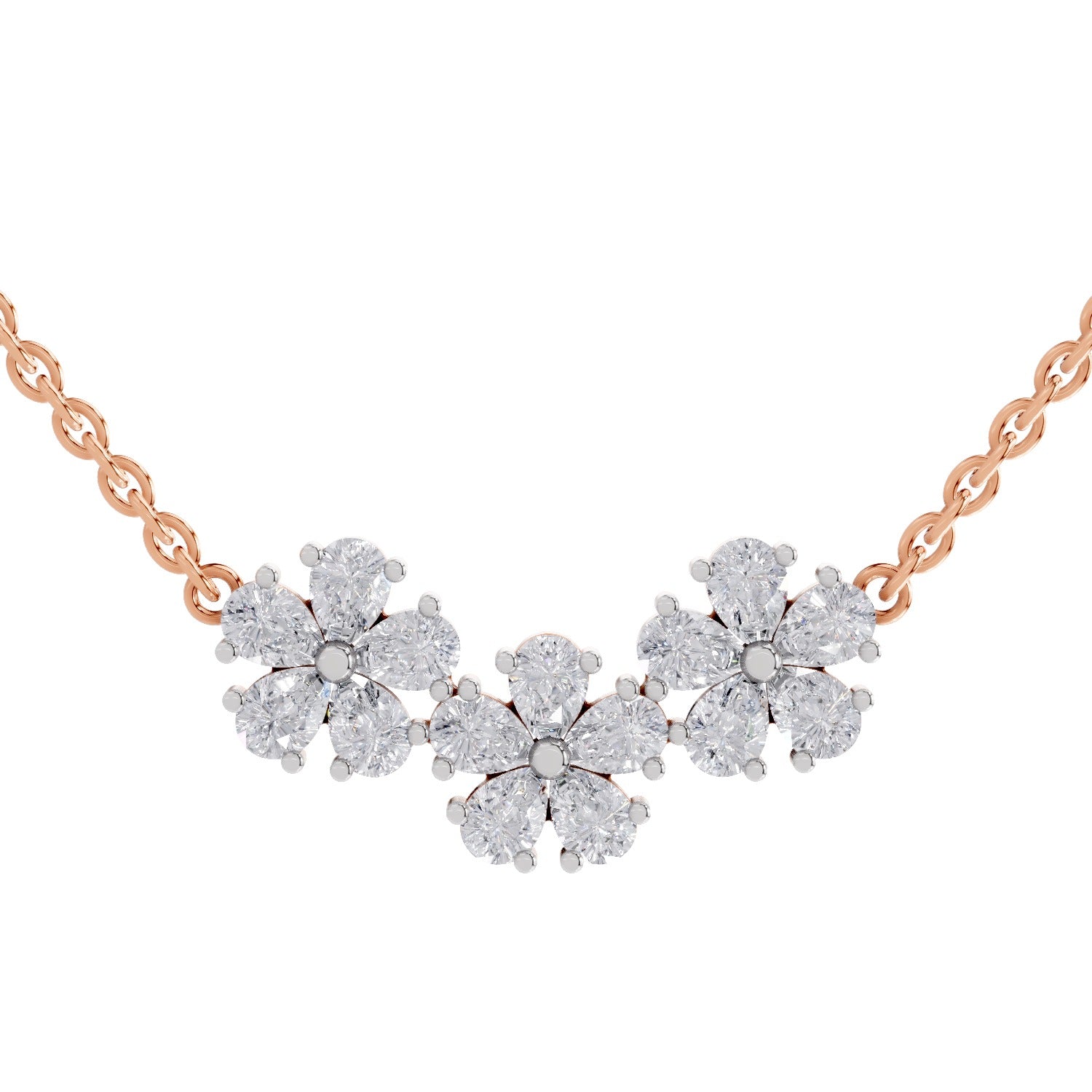 1.20 Ct Pear Shape Flower Diamond Necklace | 14K Rose Gold
