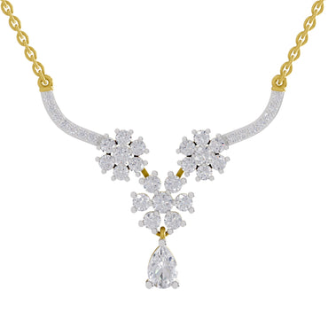 1.69 Ct Round Shape Floral Cluster Diamond Necklace | 14K Yellow Gold