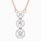 1.43 ct Three Stone Halo Pendant Necklace in 14K