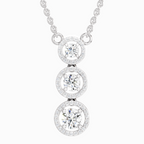 1.43 ct Three Stone Halo Pendant Necklace in 14K