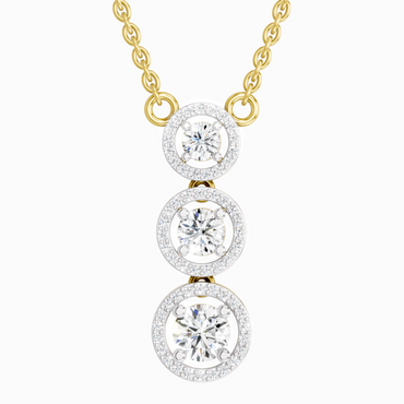1.43 ct Three Stone Halo Pendant Necklace in 14K