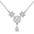 1.48 Ct Pear & Round Shape Floral Cluster Drop Diamond Necklace | 14K White Gold