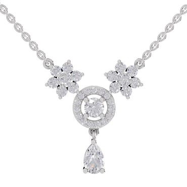 1.48 Ct Pear & Round Shape Floral Cluster Drop Diamond Necklace | 14K White Gold