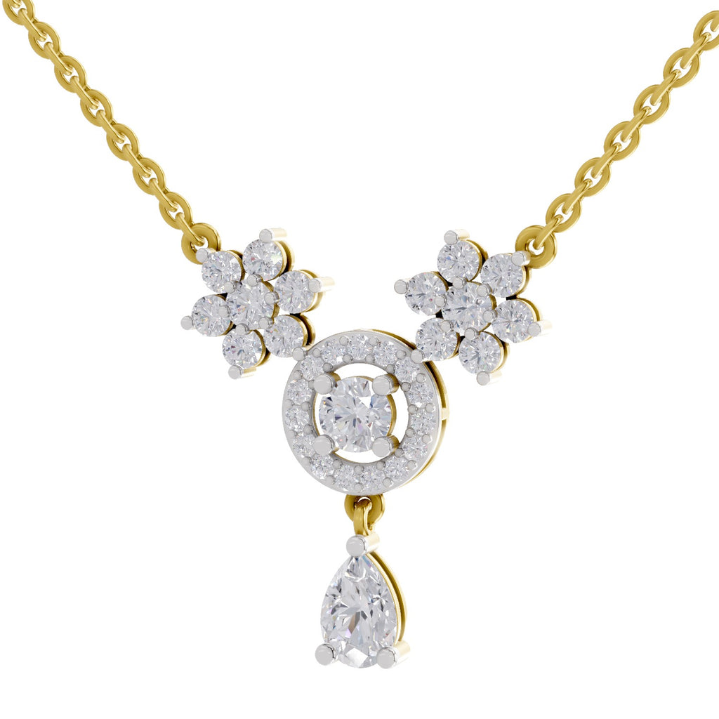1.48 Ct Pear Floral Cluster Drop Diamond Necklace in 14K