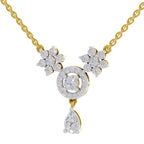 1.48 Ct Pear Floral Cluster Drop Diamond Necklace in 14K