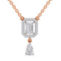 1.32 Ct Emerald Shape Halo Drop Diamond Necklace in 14K