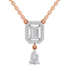 1.32 Ct Emerald Shape Halo Drop Diamond Necklace in 14K