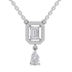 1.32 Ct Emerald Shape Halo Drop Diamond Necklace in 14K