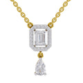 1.32 Ct Emerald Shape Halo Drop Diamond Necklace | 14K Yellow Gold