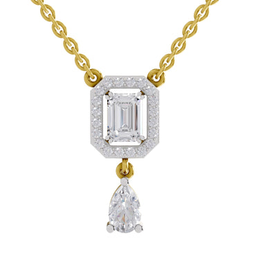 1.32 Ct Emerald Shape Halo Drop Diamond Necklace | 14K Yellow Gold