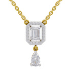 1.32 Ct Emerald Shape Halo Drop Diamond Necklace in 14K