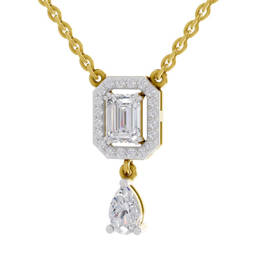 1.32 Ct Emerald Shape Halo Drop Diamond Necklace in 14K