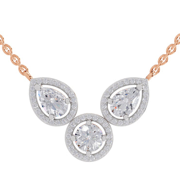 1.83 Ct Pear & Round Shape Halo Diamond Necklace | 14K Rose Gold