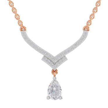 0.99 Ct Round & Pear V-Shape Diamond with Drop Necklace | 14K Rose Gold