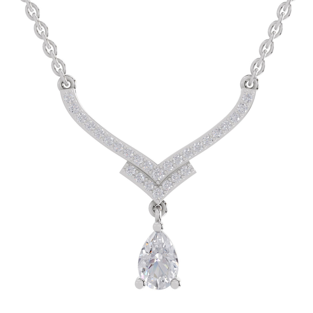 0.99 Ct Pear V-Shape Diamond with Drop Necklace in 14K
