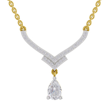 0.99 Ct Round & Pear V-Shape Diamond with Drop Necklace | 14K Yellow Gold