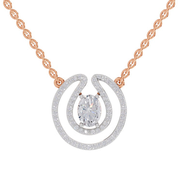 1.03 Ct Oval & Round Shape Halo Diamond Necklace | 14K Rose Gold