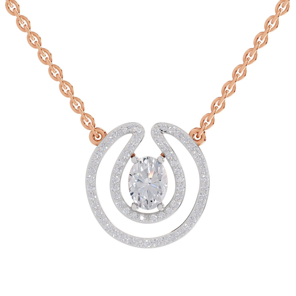 1.03 Ct Oval Halo Diamond Necklace in 14K