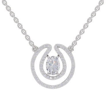 1.03 Ct Oval & Round Shape Halo Diamond Necklace | 14K White Gold